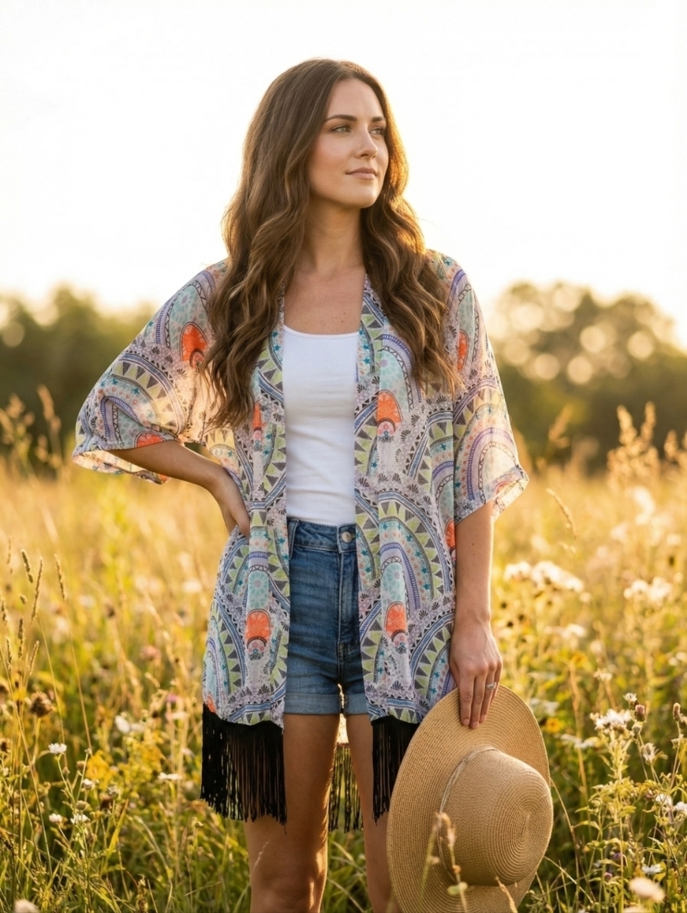 STEVE MADDEN NEON AZTEC FRINGE KIMONO SZ S M L
